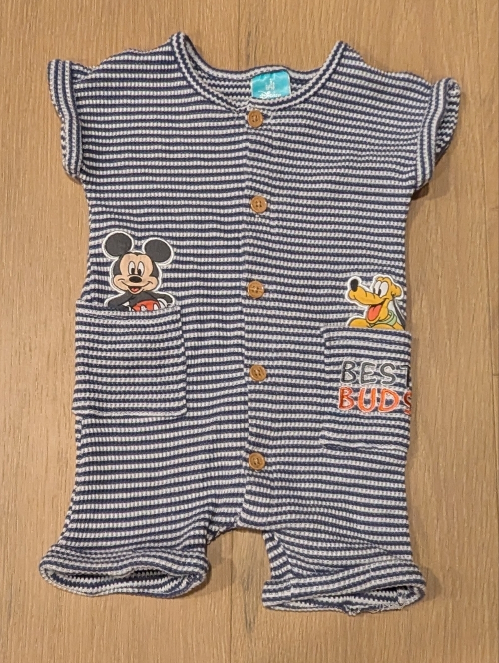 Disney Navy and White Striped Mickey & Pluto One-Piece Bodysuit